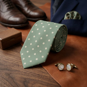 Sage Green & Cream Polka Dot Neck Tie