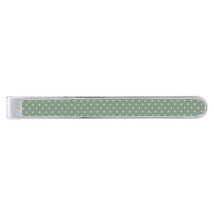 Sage Green & Cream Polka Dot Silver Finish Tie Bar