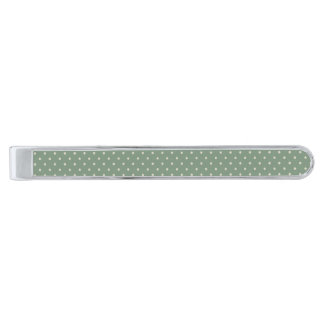 Sage Green & Cream Polka Dot Silver Finish Tie Bar