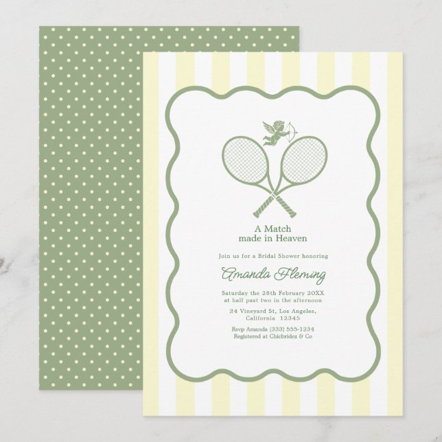 Sage Green & Cream Preppy Tennis Bridal Shower Invitation (Front/Back)