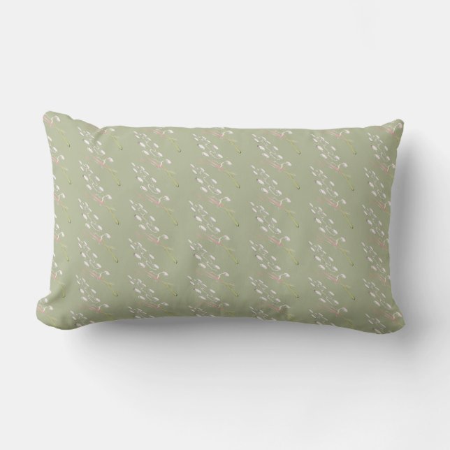 Sage Green, Cream, Rose Flecked Lumbar Pillow (Front)