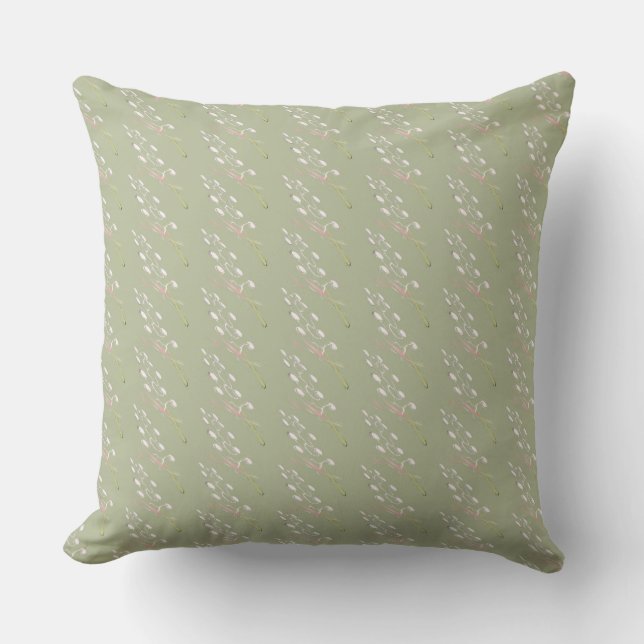 Sage Green, Cream, Rose Flecked Throw Pillow (Front)