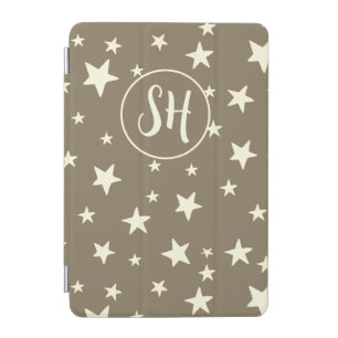Sage Green Cream Stars Modern Monogram Initials iPad Mini Cover