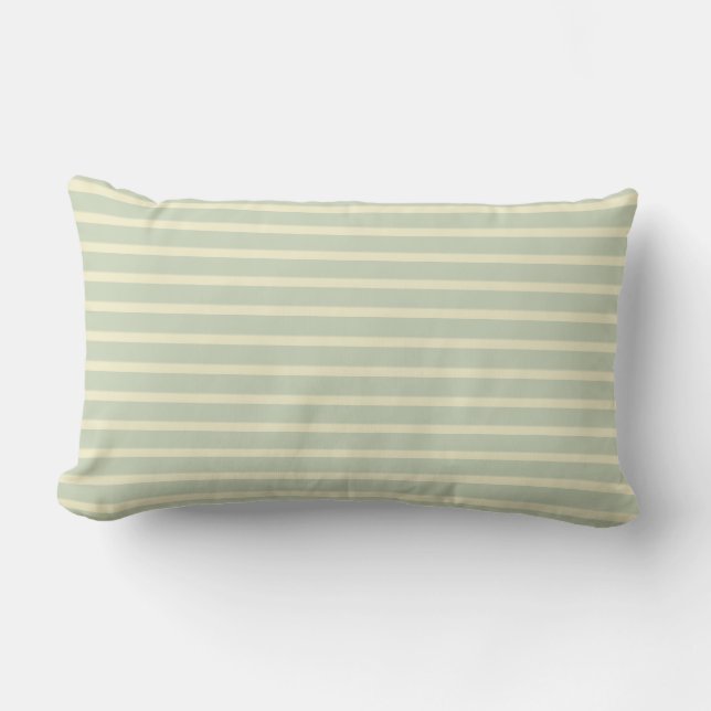 Sage Green & Cream Stripe Outdoor Lumbar Pillow (Front)