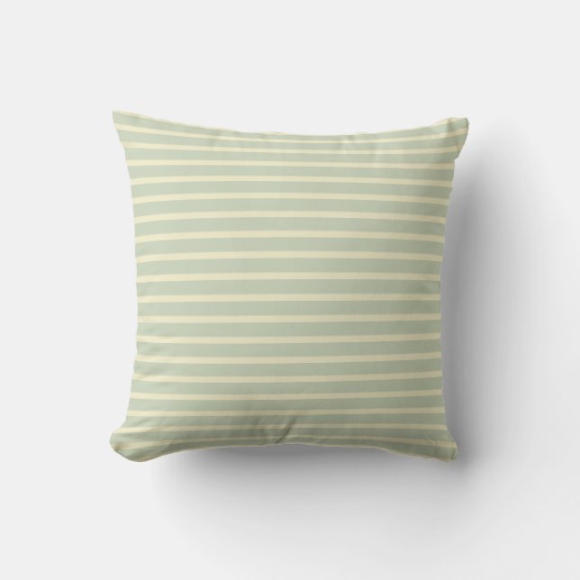 Sage Green & Cream Stripe Outdoor Pillow 16x16 (Front)
