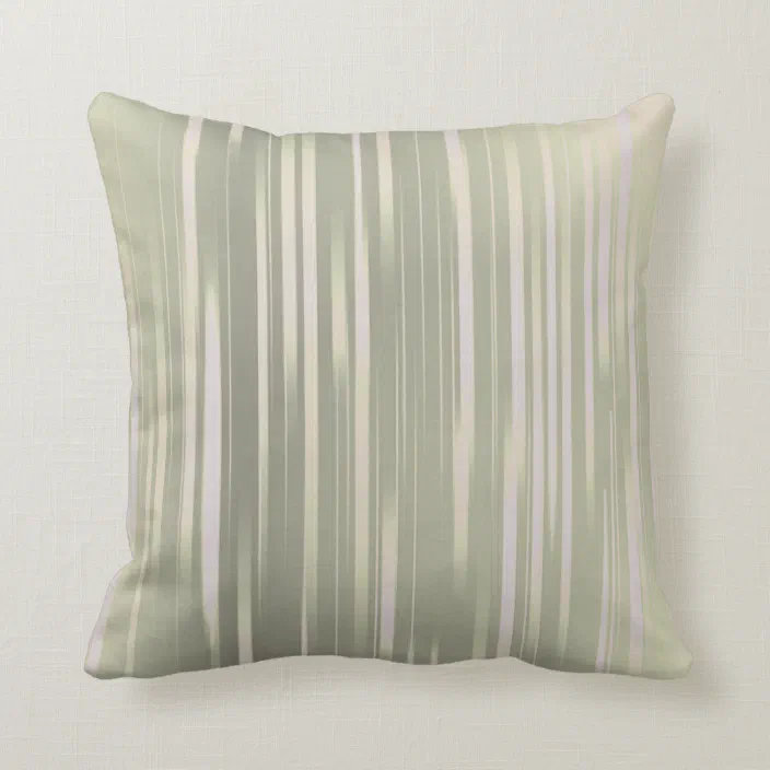 Sage Green Cream Stripes Throw Pillow, Sage Green Throw Pillows For Sofa