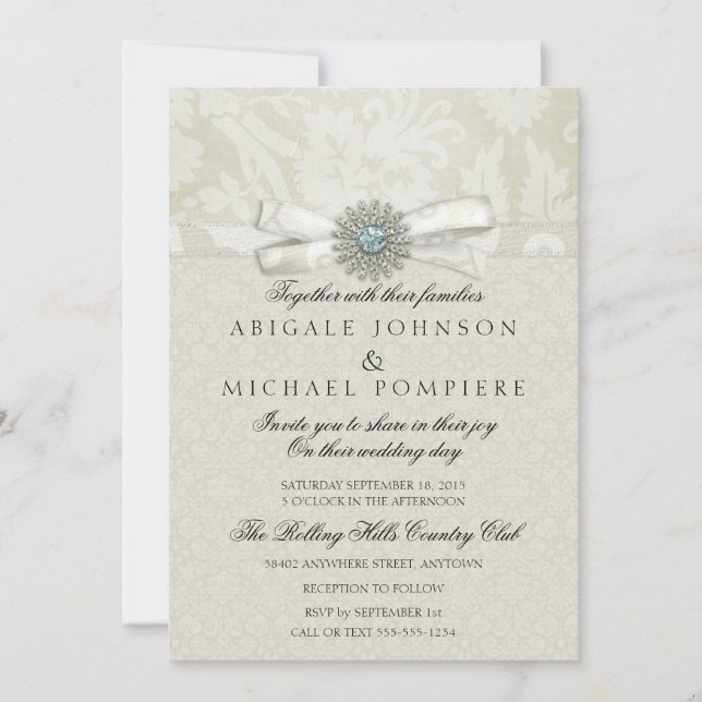 Sage Green & Cream Wedding Invitation with Sparkle (Front)