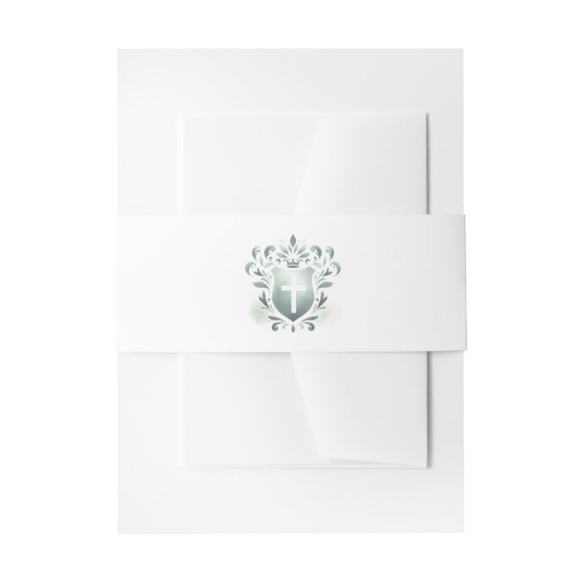 Sage Green Crest and Cross Invitation Belly Band (Front Example)