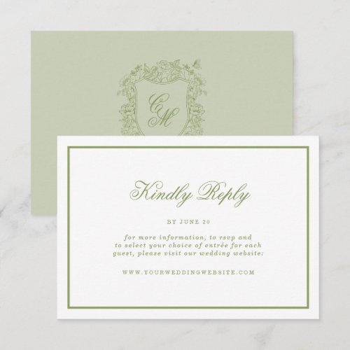 Sage Green Crest Garden Wedding RSVP Card