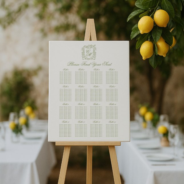 Sage Green Crest Garden Wedding Seating Chart Foam Board (Creator Uploaded)