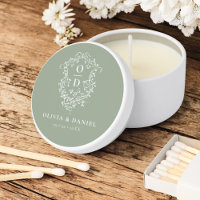 Sage Green Crest Modern Monogram Wedding  Mini Candle Favors