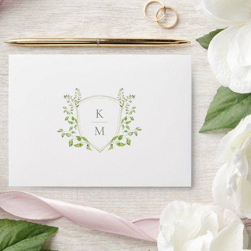 Sage Green Crest Monogram Modern Greenery Wedding Envelope