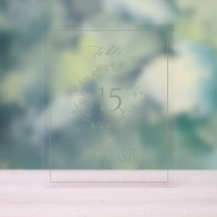 Sage Green Crest Monogram Wedding Table Number Acrylic Sign