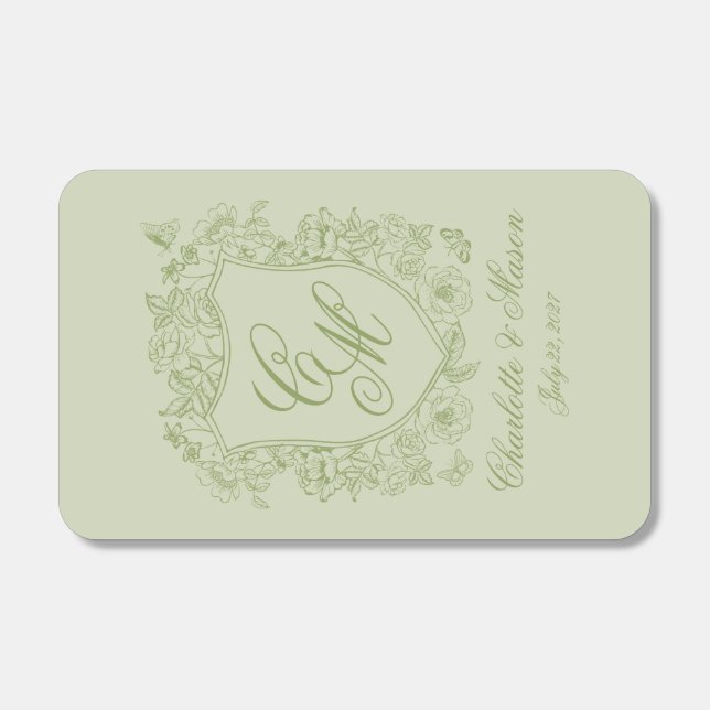 Sage Green Crest Wedding Matchboxes (Front)