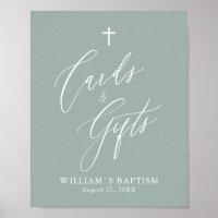 Sage Green Cross Boy Baptism Cards & Gifts Poster