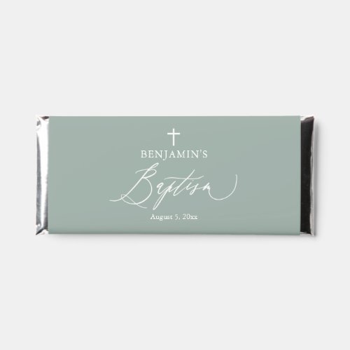 Sage Green Cross Boy Baptism Hershey Chocolate Bar