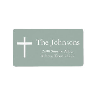 Sage Green Cross Boy Baptism Return Address Label