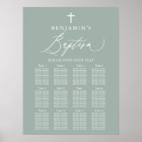 Sage Green Cross Boy Baptism Seating Chart Sign