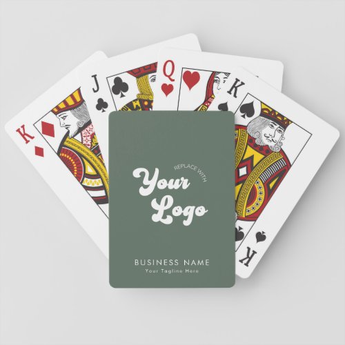 Sage Green Custom Business Company Logo  Text Poker Cards