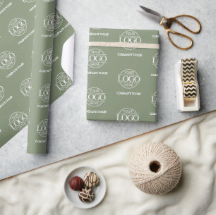 Sage Green Custom Business Logo Company Name Wrapping Paper