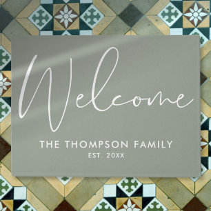 Sage Green Custom Family Name Welcome Doormat