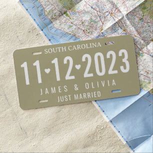 Sage Green Custom Just Married Wedding Date License Plate