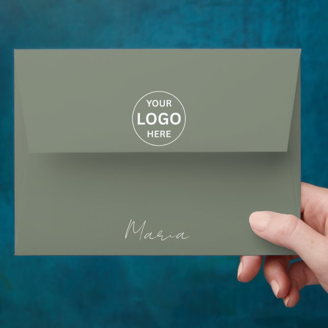 Sage Green Custom Logo Personalized Envelope (Hand)