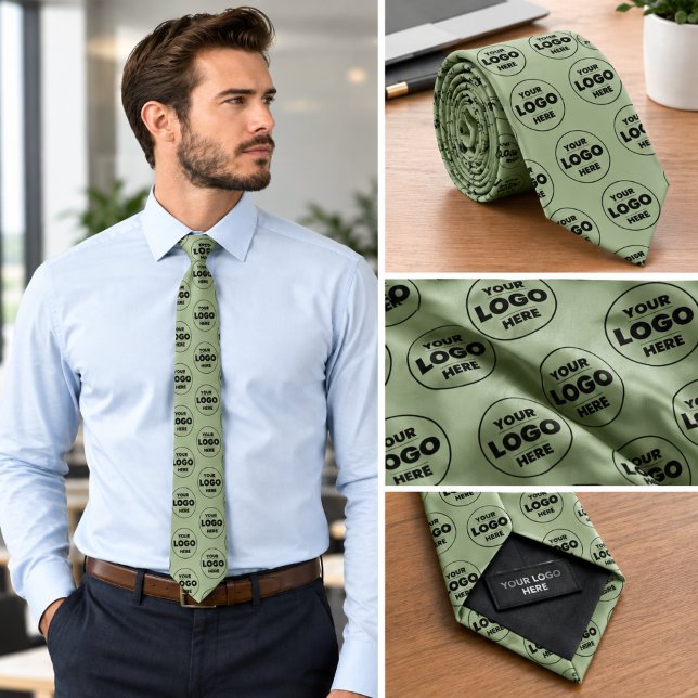 Sage Green Custom Logo Repeat Pattern Professional Neck Tie (Sage Green Custom Logo Repeat Pattern Professional Neck Tie)