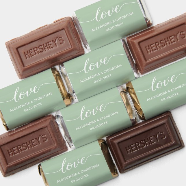 Sage Green Custom Love is Sweet Wedding Thank you Hershey's Miniatures (Assorted)