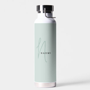 Sage Green Custom Monogram Script Name Stylish Water Bottle