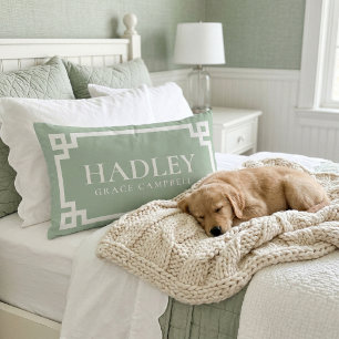 Sage Green Custom Name Monogram Lumbar Pillow