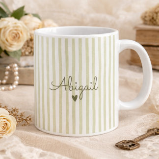 Sage Green Custom Name Striped Cup Gift For Her 
