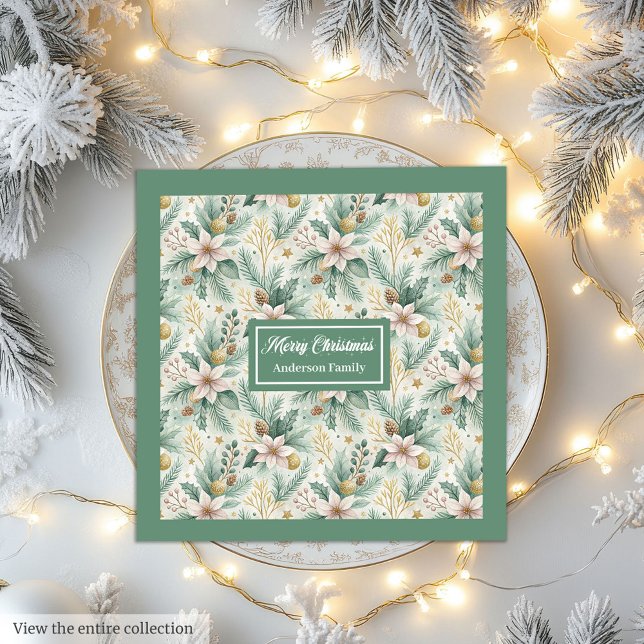 Sage Green Custom Napkins Personalized Holiday (Pastel Green and Gold Napkins Luxe Christmas Wrap)
