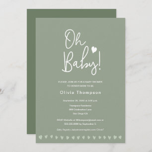 Sage Green Custom Oh Baby Shower Gender Neutral Invitation