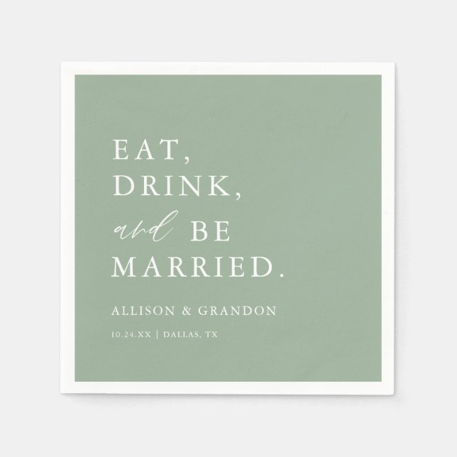 Sage Green Custom Wedding Bar Napkins (Front)