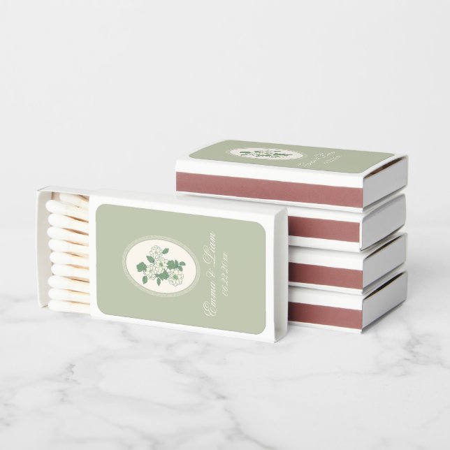 Sage Green Custom Wedding Matchboxes (Stacked)