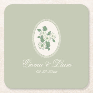 Sage Green Custom Wedding Paper Coasters