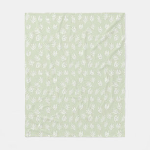Sage Green Cute Leaves Pattern Fleece Blanket