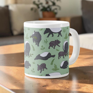 Sage Green Cute Malayan Tapir Pattern Giant Coffee Mug