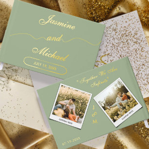 Sage Green Cute Wedding Photos Elegant Gold Script Foil Guest Book