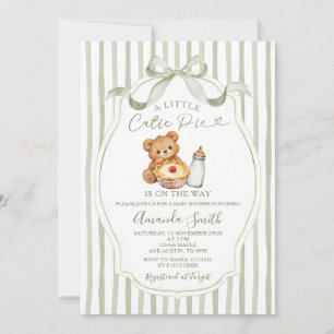Sage Green Cutie Pie Bear Baby Shower  Invitation