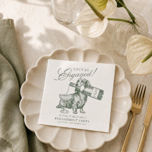 Sage Green Dachshund Champagne Engagement Napkins