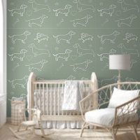 Sage Green Dachshund Dog Pattern Silhouette 