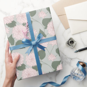 Sage Green Dahlia Floral Wrapping Paper