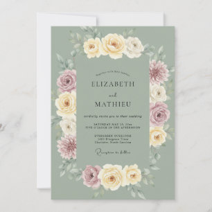 Sage Green Dahlia Wedding Invitation