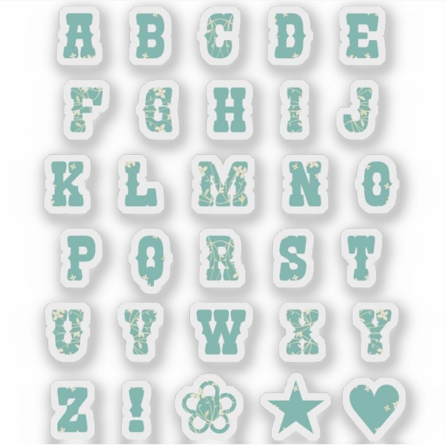 Sage Green Dainty Floral Monogram Alphabet Letters Sticker (Front)