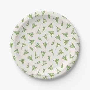Sage Green Dainty Flower Buds Paper Plates