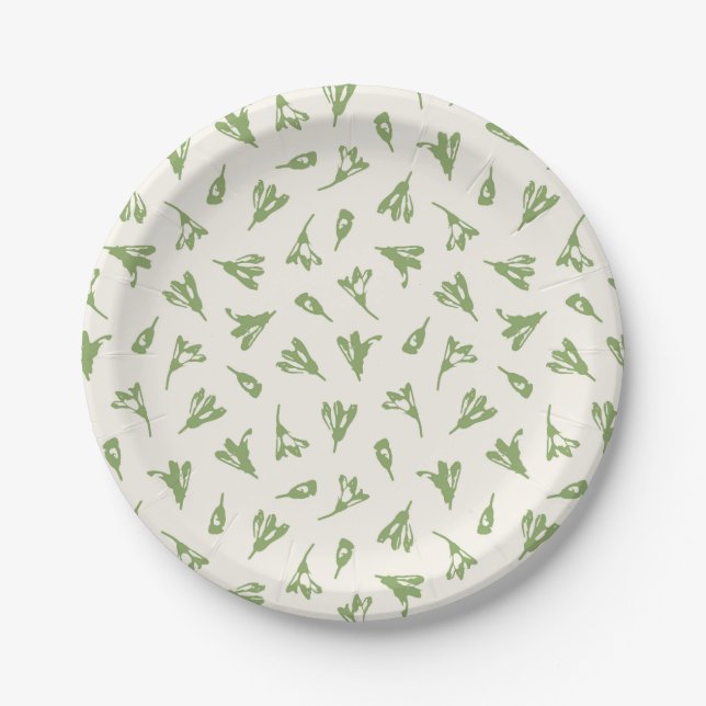 Sage Green Dainty Flower Buds Paper Plates (Front)