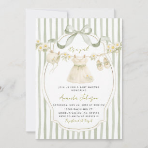 Sage Green Daisy Clothesline Baby Shower Invite