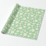 Sage Green Daisy Pattern Wrapping Paper